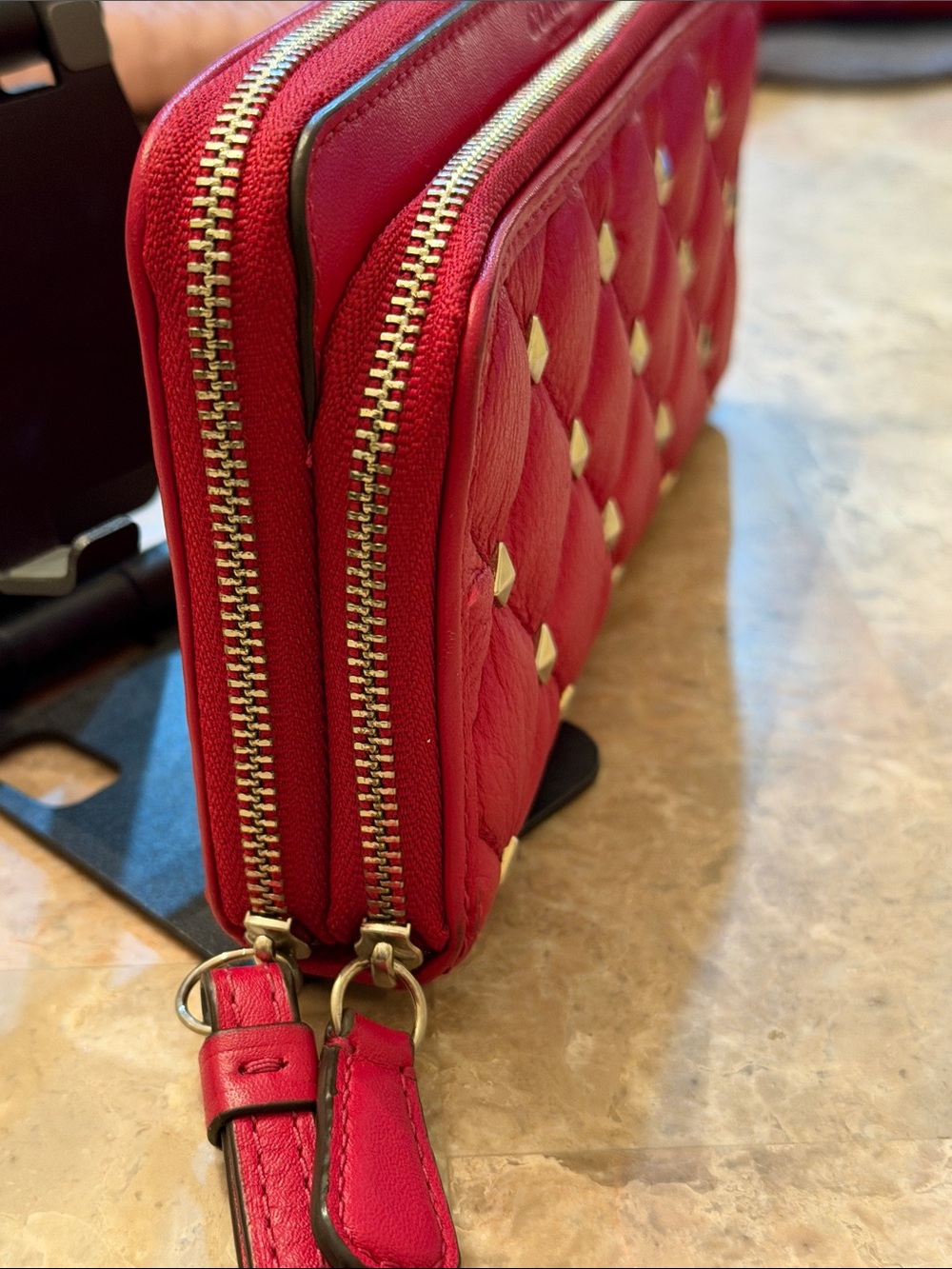 Coach Studded Quilted Double Zip AccordionClutch Wristlet color Berry - Picture 6 of 16